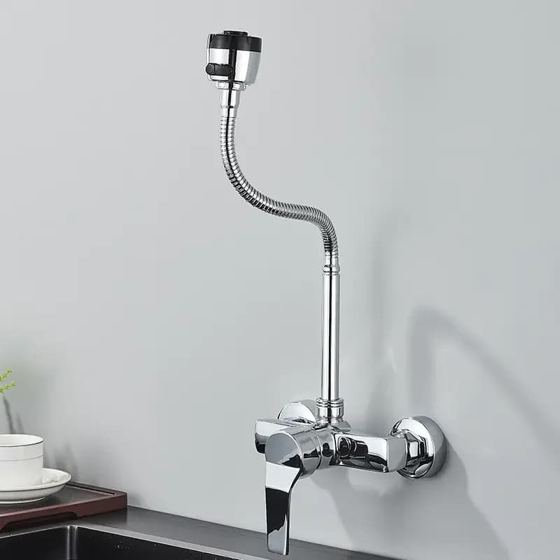 Rubinetto da cucina a parete, miscelatore cromato a doppio foro per bagno, acqua calda e fredda, con beccuccio girevole, rubinetto per piscina/lavello