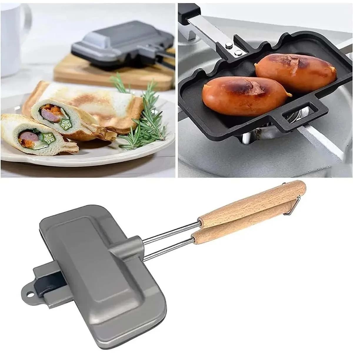 Macchina per sandwich da colazione, macchina per sandwich 4 in 1, tostapane per hot dog, padella antiaderente per pancake con manico rimovibile per pancake, omelette, frittate e toast (C-1)