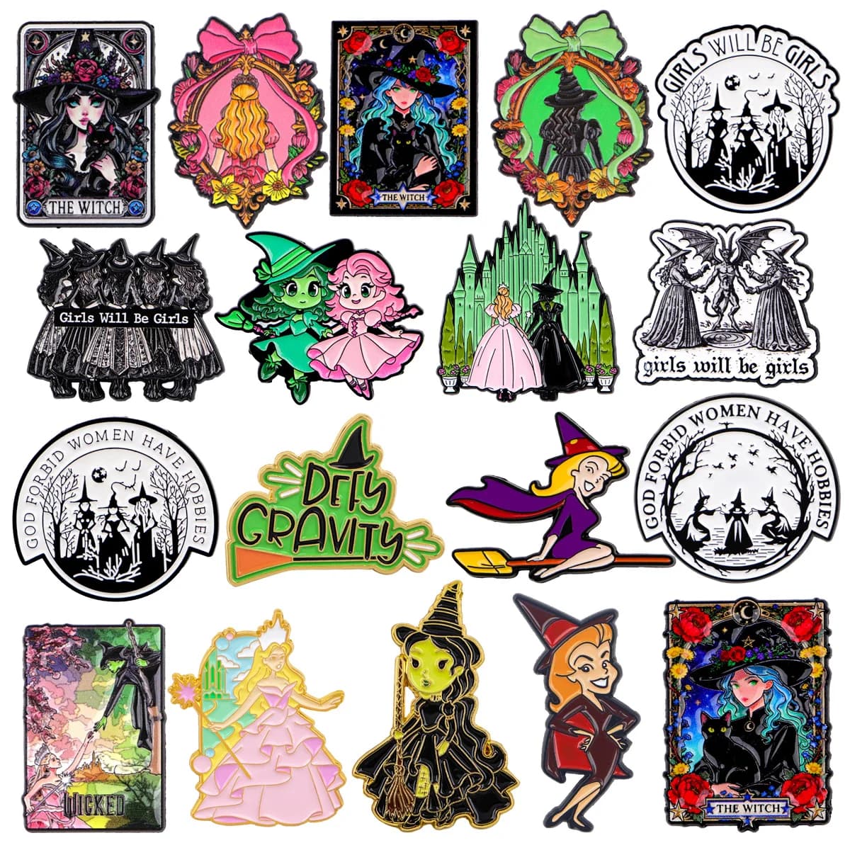 2/3/7pcs/set Princess and Witch Enamel Pin Pink and Green Brooches For Pins Badge on Backpack Accessories Fashion Jewelry Gifts