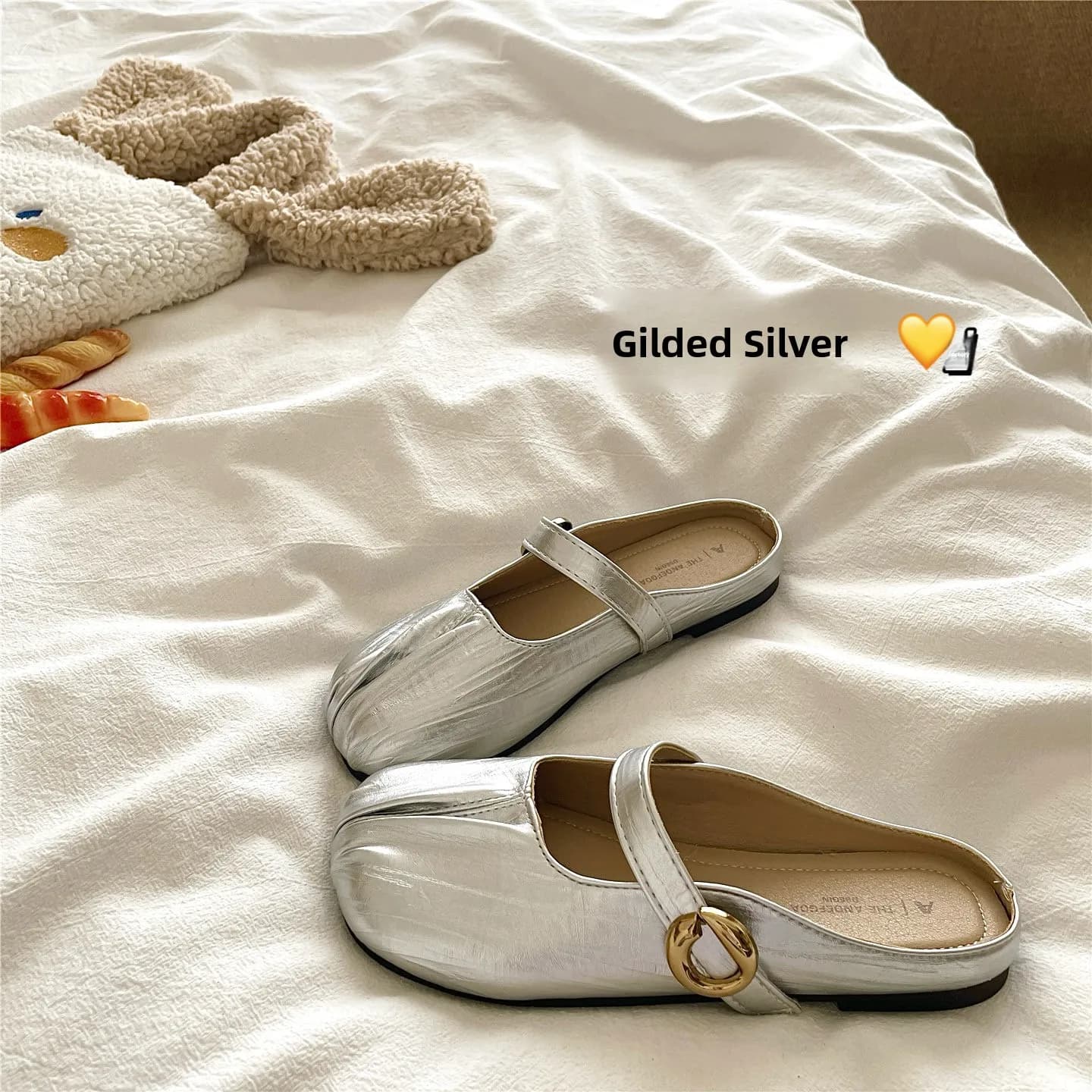 Silver Ins Mary Jane Sandals Women's Breathable Summer Headed Half Slip-On Slippers Casual Style Hollow out Roman Style