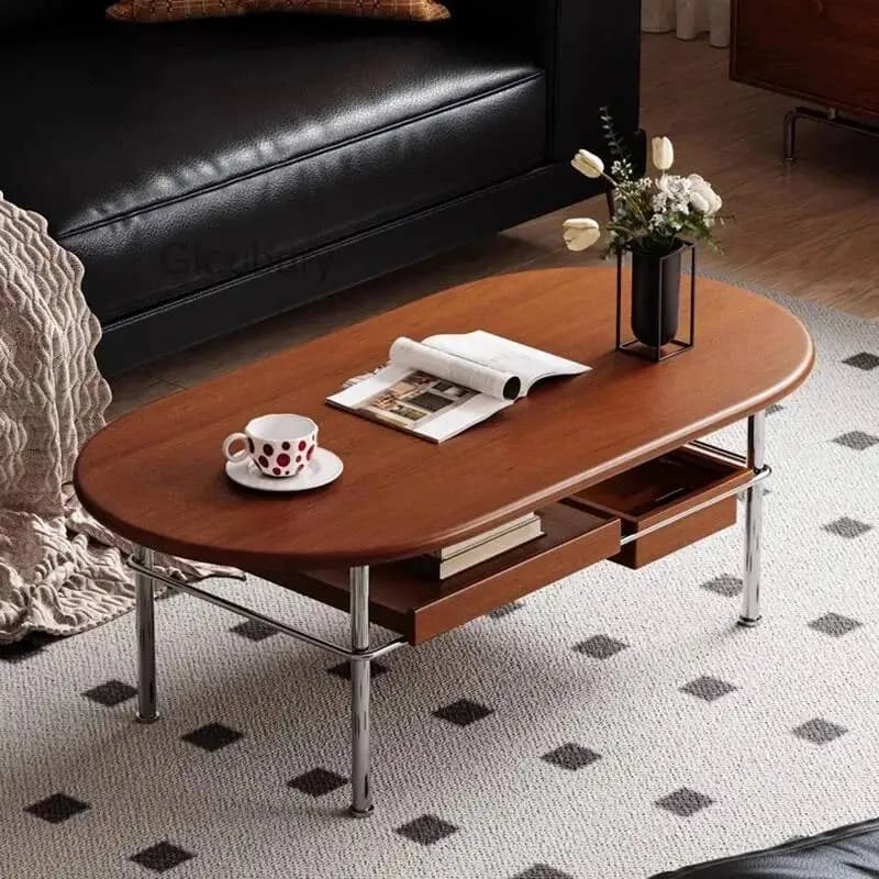Oval Metal Legs Coffee Table Trendy With Drawers Unique Glamour Coffee Table Simple Nordic Coffee Table Living Room Furniture