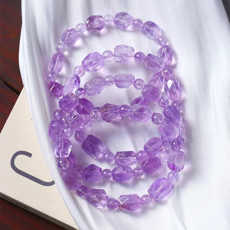 Bracciale con Perle di Ametista Naturale Viola Sfaccettata 10x8mm, Elastico, per Uomo e Donna, Ametista Viola AAAAA