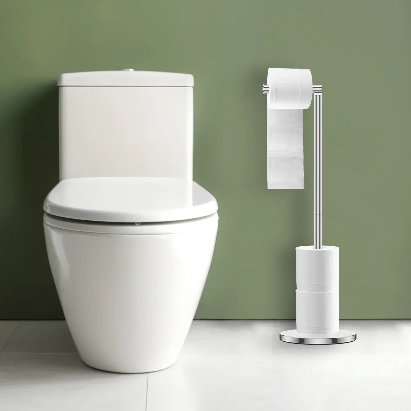 Portarotolo in Acciaio Inossidabile da Pavimento per Bagno, Porta Carta Igienica a Palo Singolo, Mensola da Cucina, Accessori Bagno