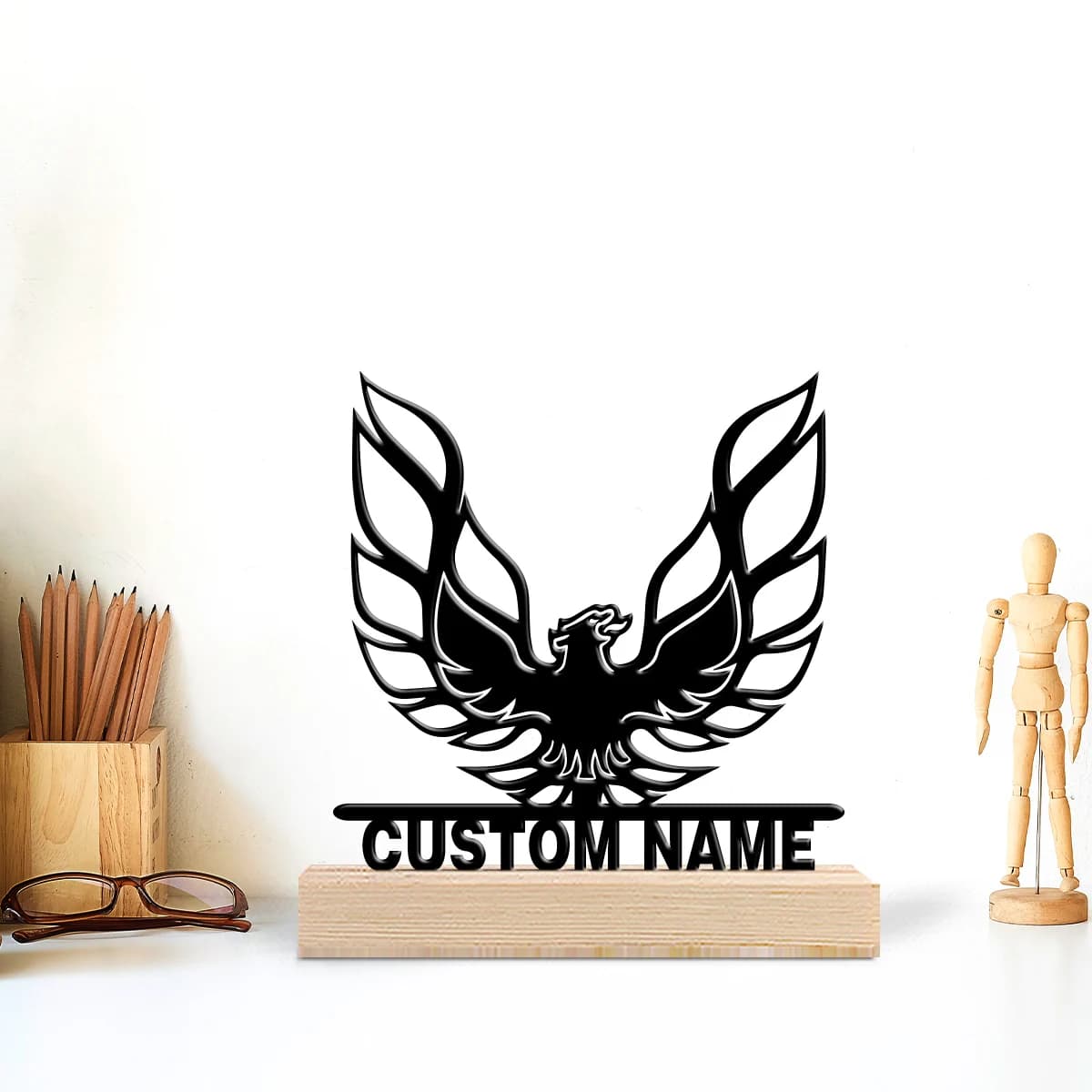 Statua in Metallo Personalizzata con Totem Aquila e Base in Legno, Decorazione da Tavolo a Tema Scientifico per Dottori