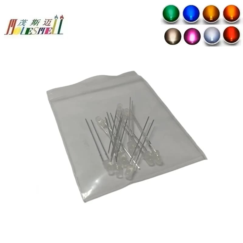 10pcs 3mm Led Diffused Milky White Lens Red Yellow Blue Green White Orange Purple Pink Warm white LED Lamp Light Diodes