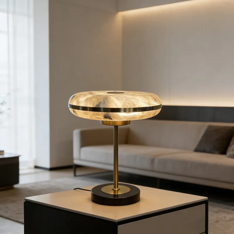 Lampada da Tavolo in Marmo Spagnolo Naturale, Lampada da Comodino Minimalista di Design, Lampada Creativa e di Alta Gamma per Scrivania e Divano
