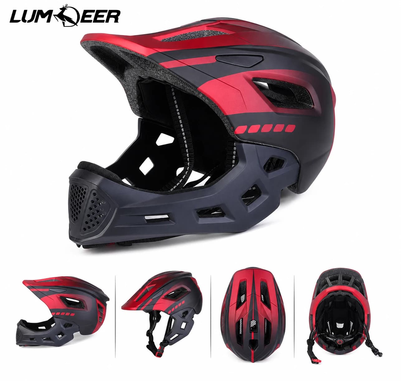 LUMDEER Child Electric Scooter Bicycle Helmet Seven-Piece Protective Gear Full Face Detachable Outdoor Sports With Taillights