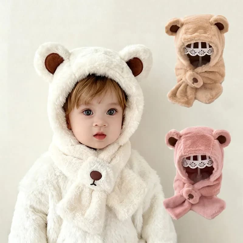 Cappello da bambino Sciarpe per ragazzi e ragazze autunnali e invernali in un orsacchiotto Cappello di peluche Cappello invernale antivento ispessito in peluche per bambini