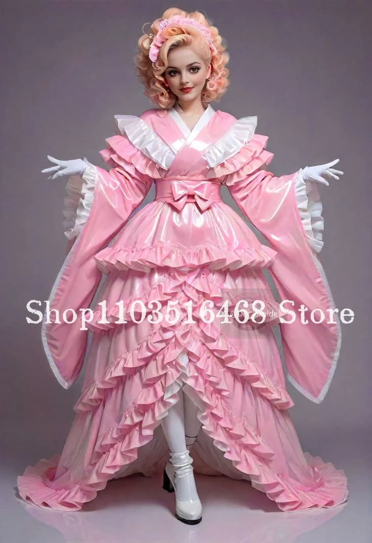 Customised Dreamy Pink Vintage Victorian Ball Gown Leather Shimmering Laser Cut Fabric Evening Dress Bow Homecoming Prom Dress