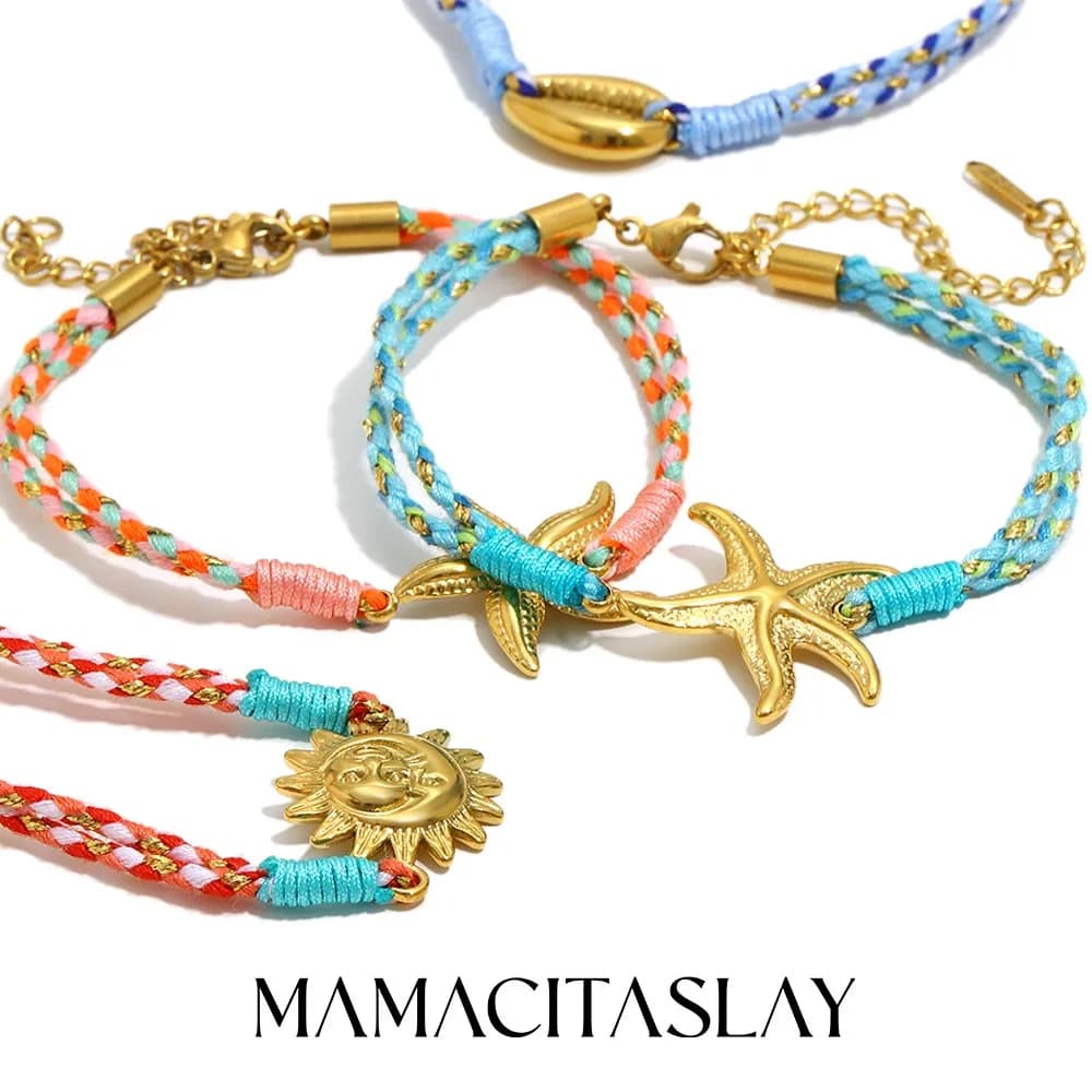 Bracciale MamacitaSlay in Acciaio Inox 316L Stile Oceano, Intrecciato a Mano, Placcato Oro 18K, Impermeabile, Gioiello da Donna, Idea Regalo