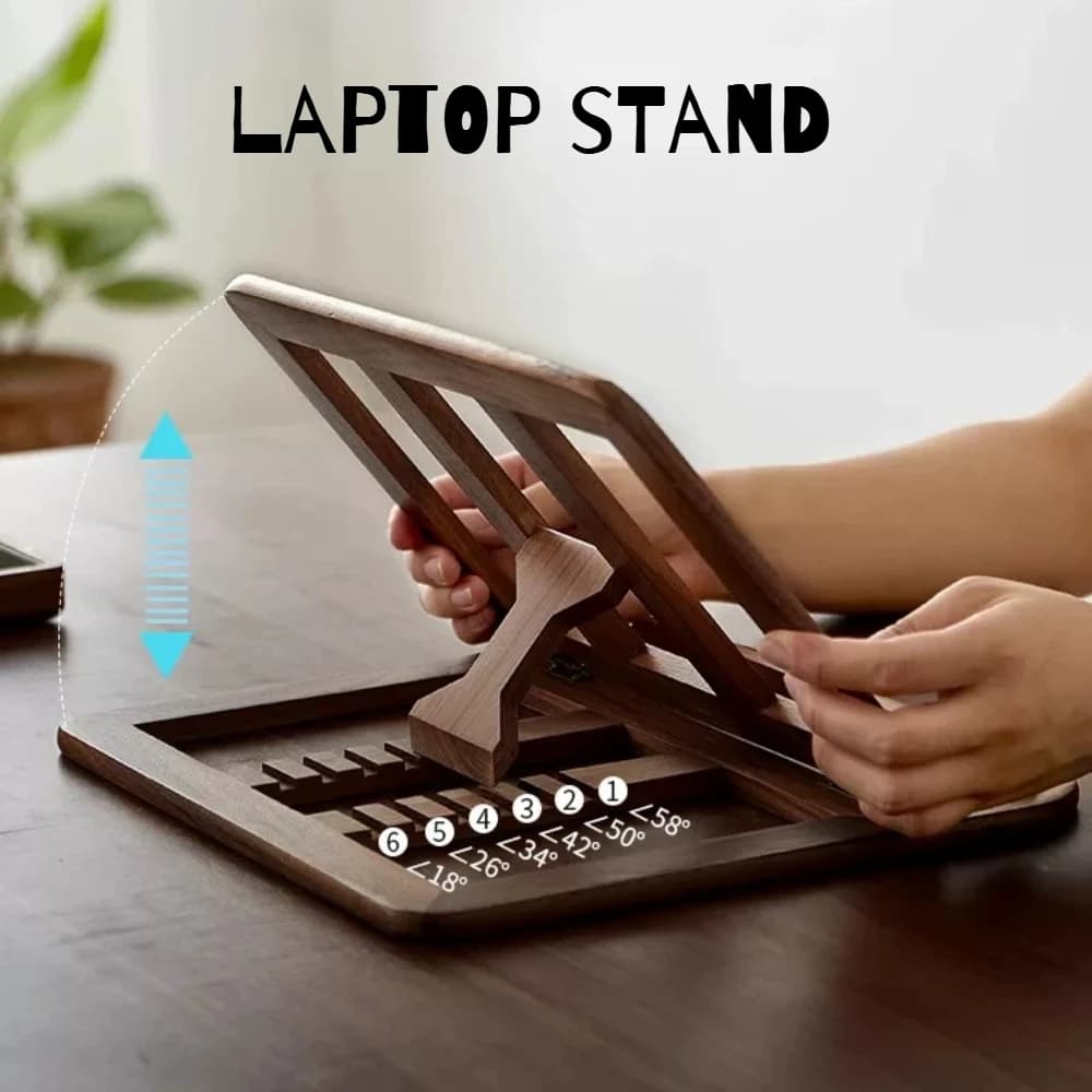 Supporto per Laptop in Legno Personalizzato Originale Pieghevole Verticale con Dissipazione del Calore e Telaio di Sollevamento per Notebook e Tablet