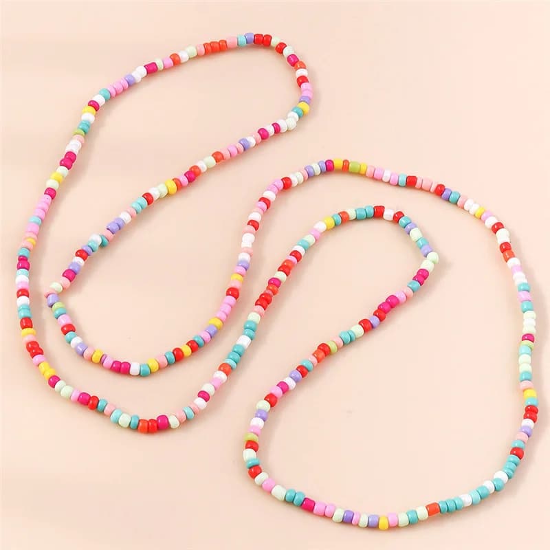 Aihua Bohemia 75cm Colorful Long Elastic Seed Beads Necklace For Women Summer Beach Party Jewelry Gifts Sweater Chain Necklace