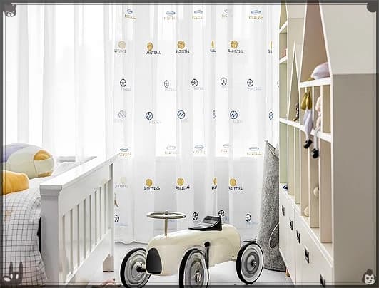 Embroidered curtains for children's room in classic basketball style 1 piece Embroidered white gauze curtain simple basketball