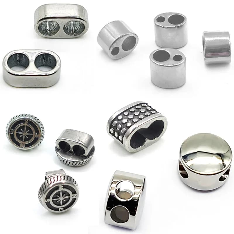 4Pcs Stainless Steel Beads Spacers Large Hole Metal Pendants Sliders Beads for Leather Bracelet DIY Jewelry Making Accessories
