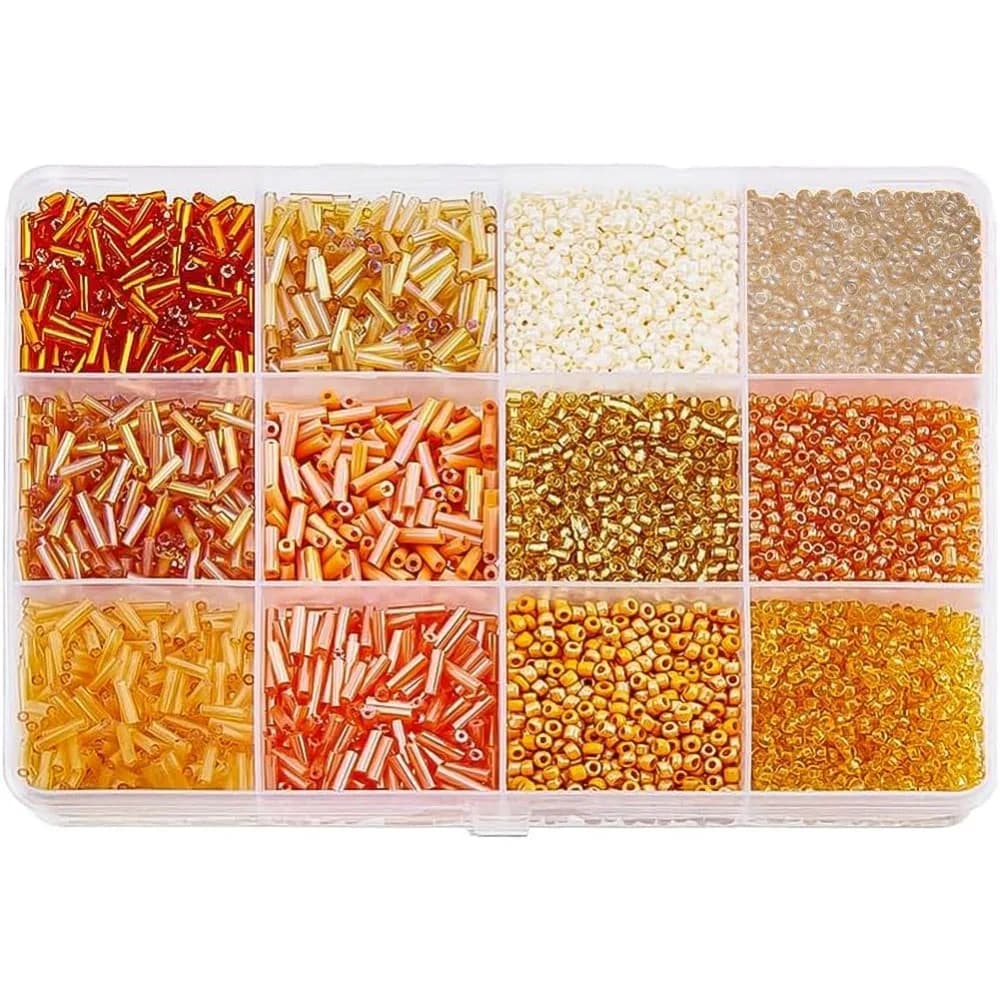 10998 pezzi perline di vetro perline tubolari perline arancioni sfuse mini perline di vetro paillettes perline per cucire creazione di gioielli kit artigianale