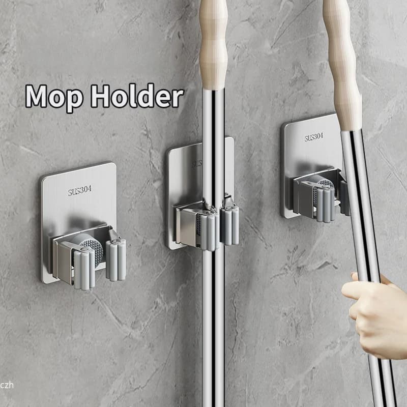 Adhesive Wall Multi-Purpose Hooks for Kitchen & Bathroom Easy Hang No Drill Required Mop And Broom Hanger Home Organizer