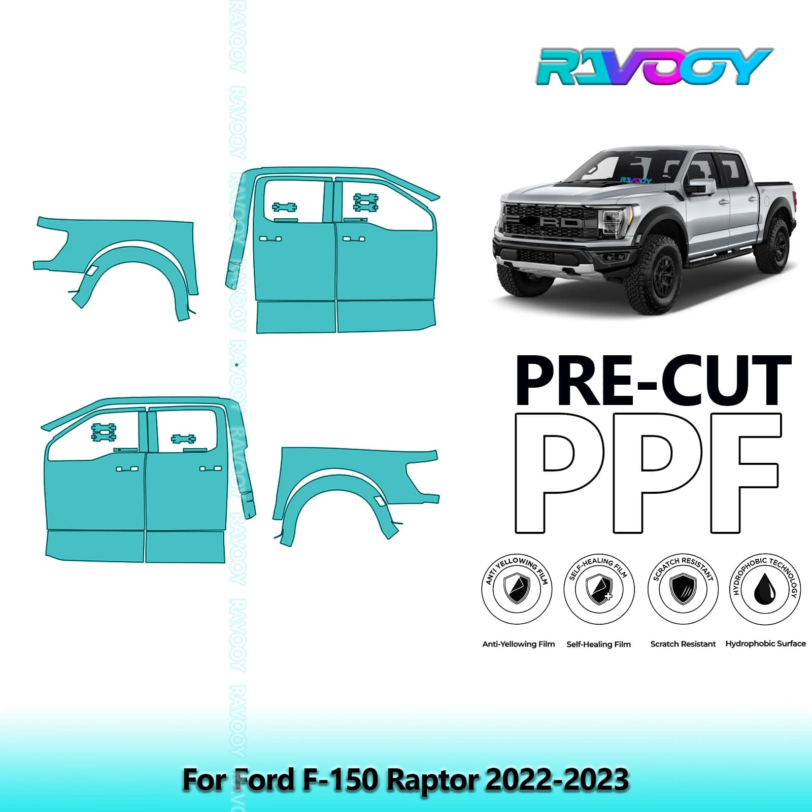 Per Ford F-150 Raptor 2022-2023 8.5mil Trasparente Opaco Pre-Cut PPF Porta e Pilastro A/B Kit Pellicola di Protezione Vernice TPU Set