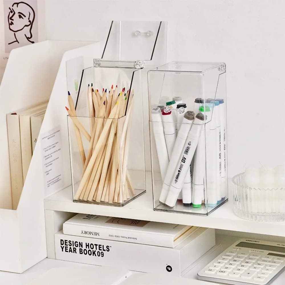 Simple transparent storage box for makeup brushes, multifunctional plastic holders, square pen holder, to arrange desktop