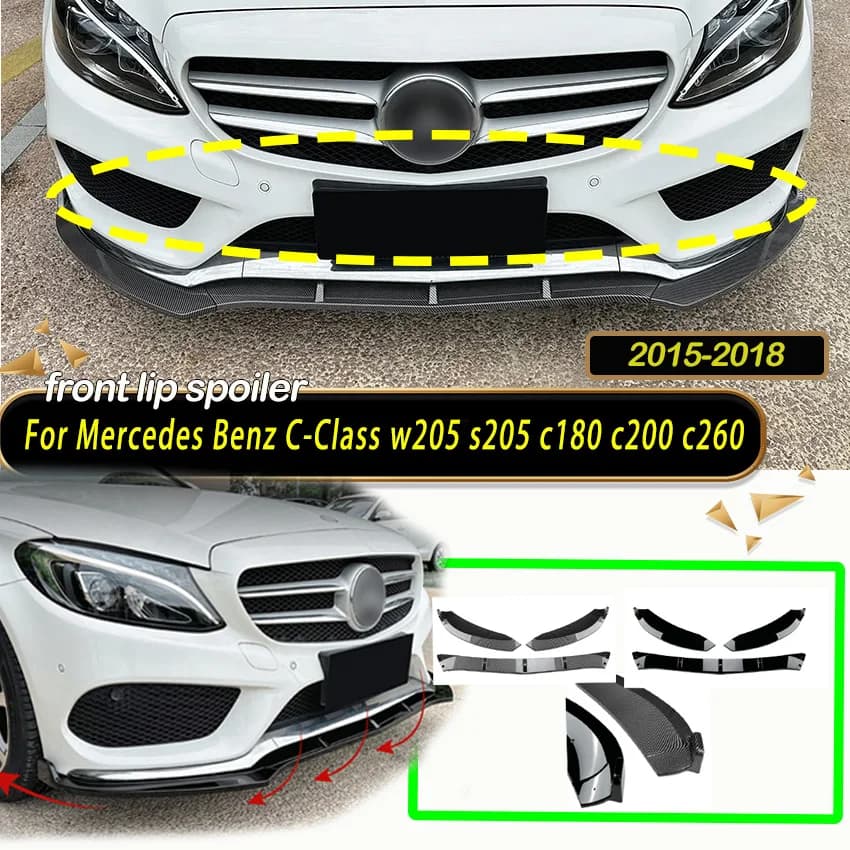 Front Bumper Lip Spoiler Splitter Diffuser for Mercedes Benz C-Class W205 S205 C180 C200 C260 2015-2018 AMG Body Kit Accessories
