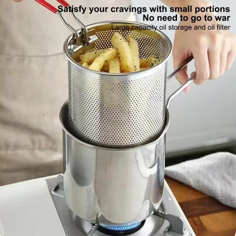 Friggitrice in acciaio inossidabile 304 con cestello per frittura, pentola piccola multifunzione per cucina, strumento per cucinare pollo e pesce