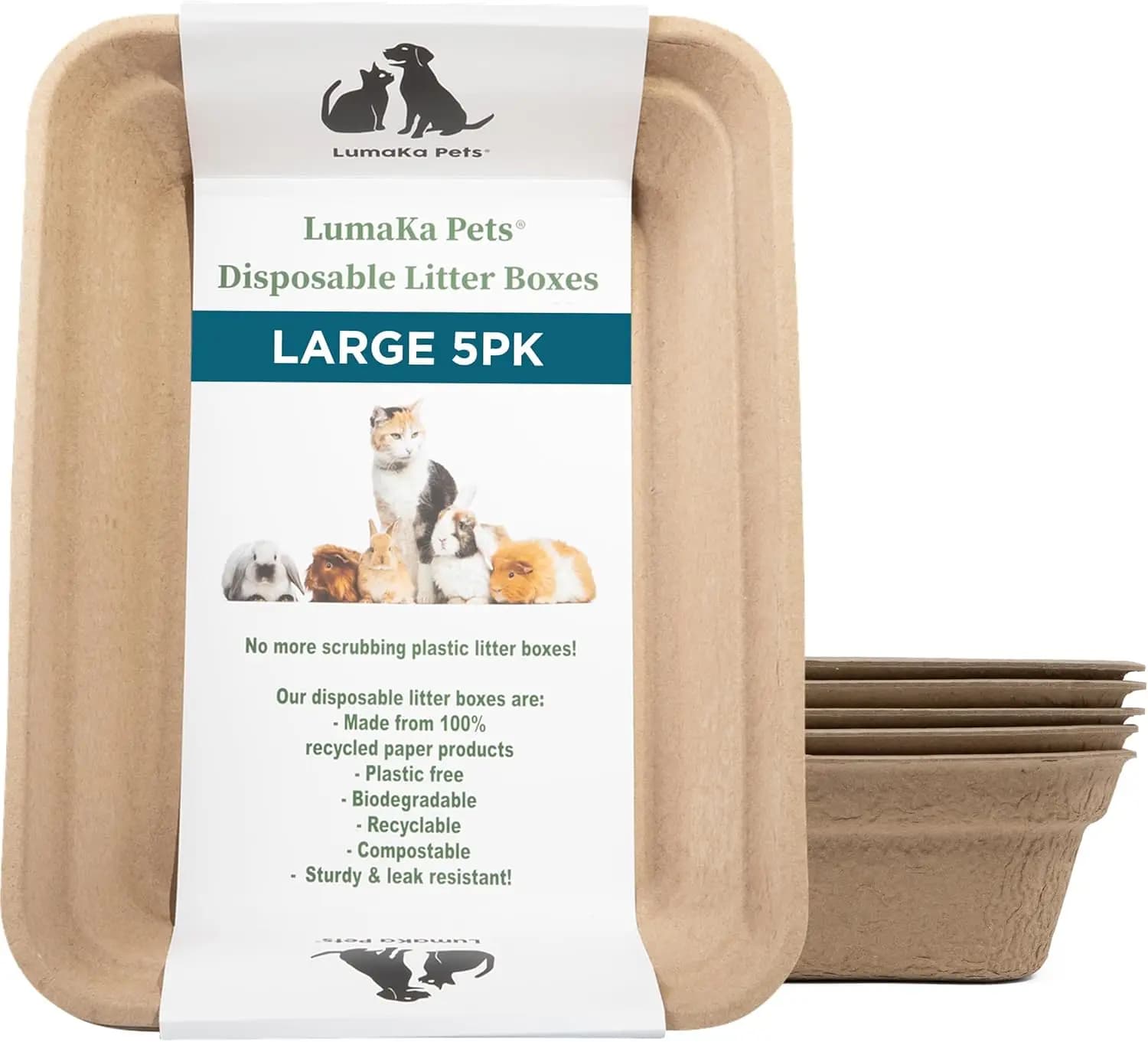 Lettiera per gatti usa e getta, confezione da 5 (grande) – Extra spessa e robusta, resistente alle perdite, senza bisogno di strofinare, resistente agli odori, biodegradabile