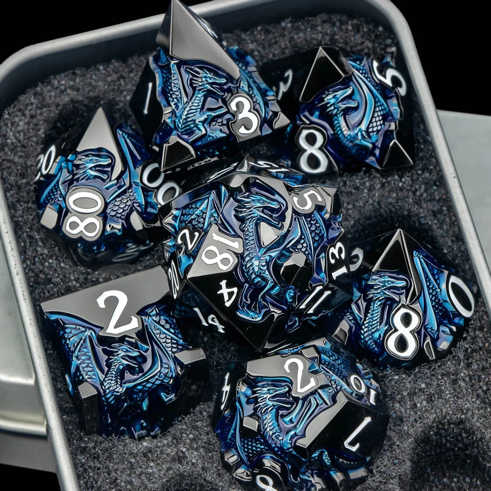Dungeons and Dragons Dice Set for Role Playing Game, Blue Metal DND Dice Set, Prg Polyhedral D&D Dice Set D20 D12 D10 D8 D6 D4