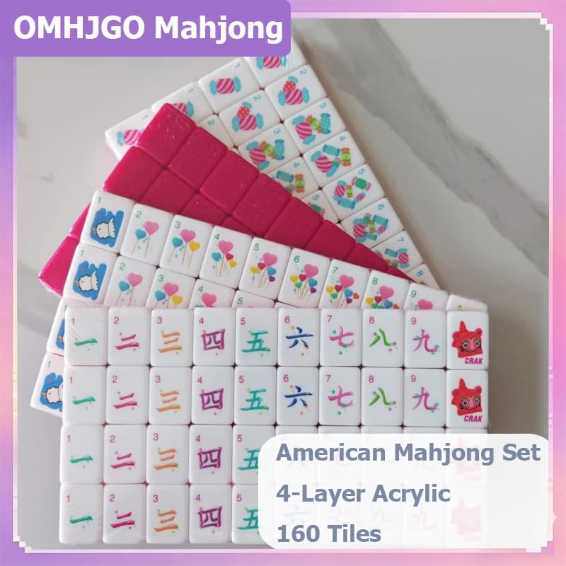 OMHJGO Rose Red American Mahjong Sets 4-Layer Acrylic Luxury Engraved Mahjong Tiles Leisure Home Board Games Portable Mah Jongg