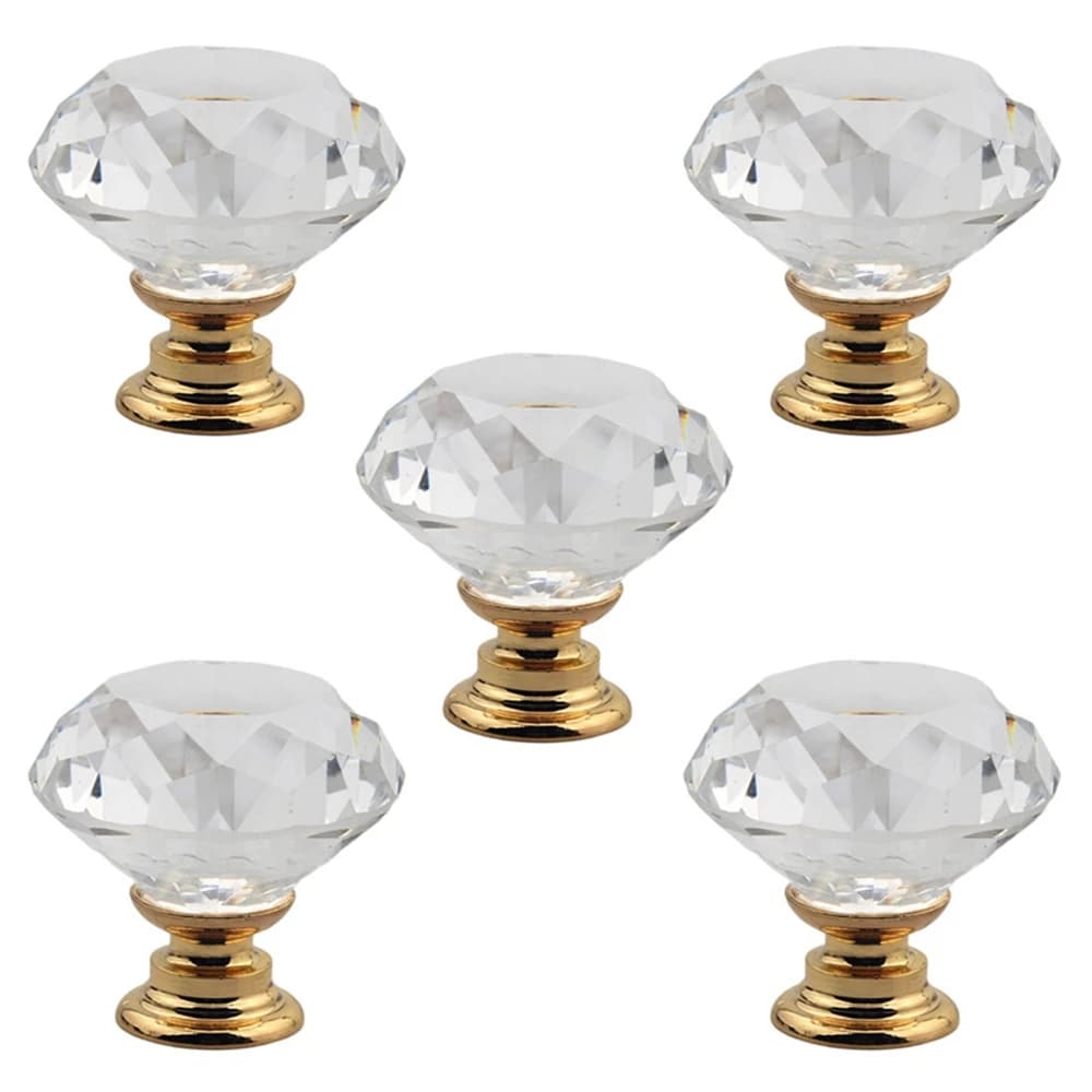 5 pezzi di maniglie per cassetti in vetro a forma di diamante da 30 mm, maniglie per armadietti in cristallo, maniglie per cassetti, maniglie per porte