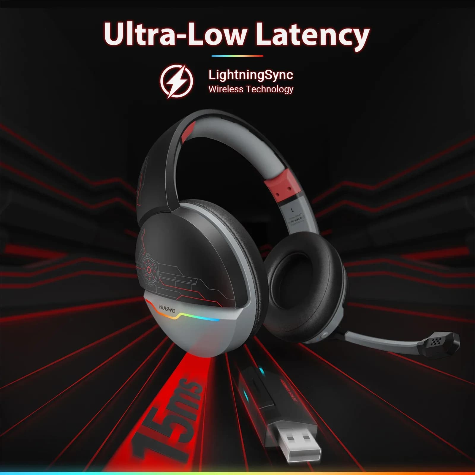 NUBWO Cuffie da gioco wireless Gamer con doppio microfono per PS5 PS4 PC Mobile Switch Cuffie wireless Bluetooth da 2,4 GHz