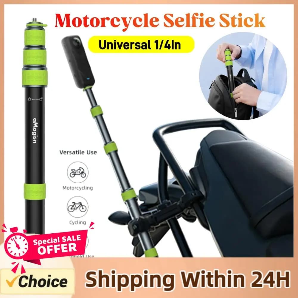 Bastone Selfie per Moto in Lega di Alluminio 1-2X, Asta Telescopica 34-110cm con Filettatura 1/4, Convertibile per GoPro/SJCAM/Akas