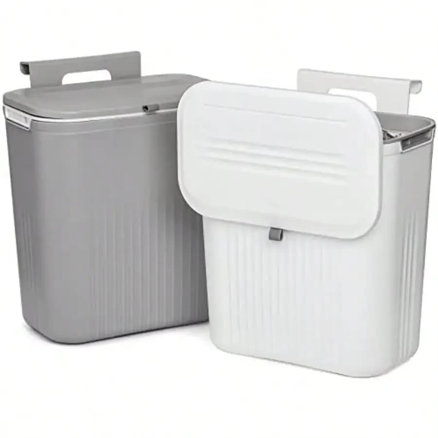 2 Pack 2.4 Gallon Kitchen Compost Bin Hanging Trash Can With Lid Garbage Can For Countertop Or Under Sink Wall Mounted Counter Waste Bin For Kitchen Bathroom Bedroom Office