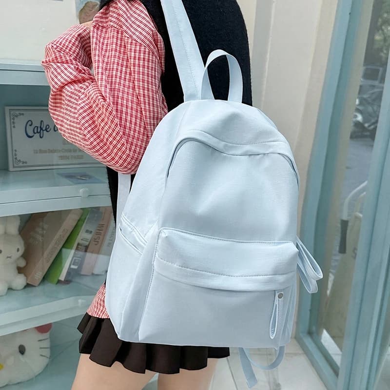 Minimalist Solid Color Nylon Backpack for Teen Girls Lightweight School Bag College Student Bookbag Fits Laptop Daily Travel