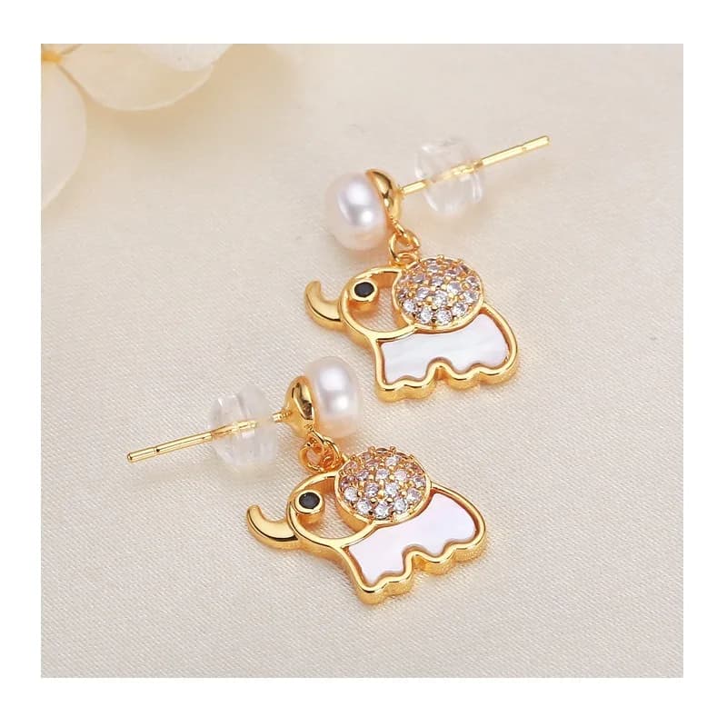 Freshwater Pearl Earrings Sweet Fashion Micro Zircon Shell Baby Elephant Pearl Stud Earrings Niche Design Earrings