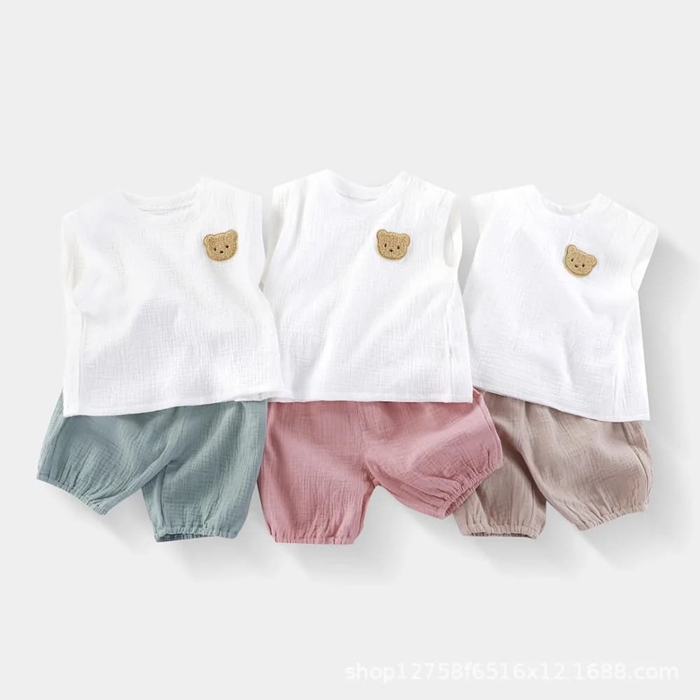 Set di abbigliamento in 2 pezzi con gilet e pantaloncini, completo estivo per bambini, ragazzi e ragazze, con gilet e pantaloncini, 1-5 anni
