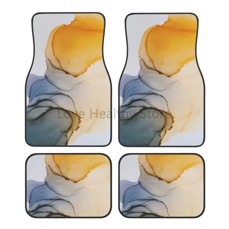 Set di 4 tappetini per auto con strisce dorate in marmo fluido brillante astratto, set di 4 tappetini anteriori e posteriori per auto con supporto in gomma universale