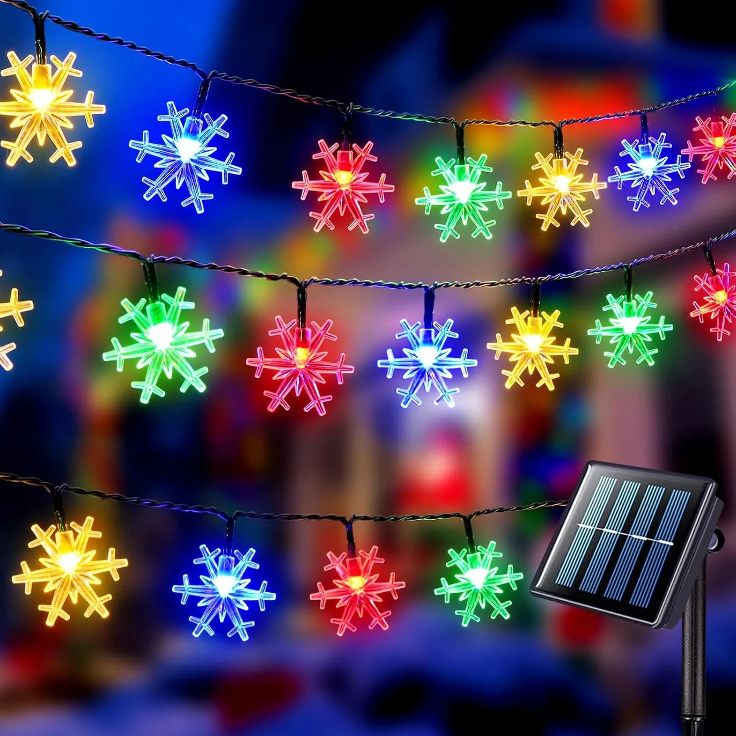 1pc Luci solari a forma di fiocco di neve di Natale 50/100 LED Luci da fata per esterni con 8 modalità di illuminazione per la decorazione natalizia del giardino domestico