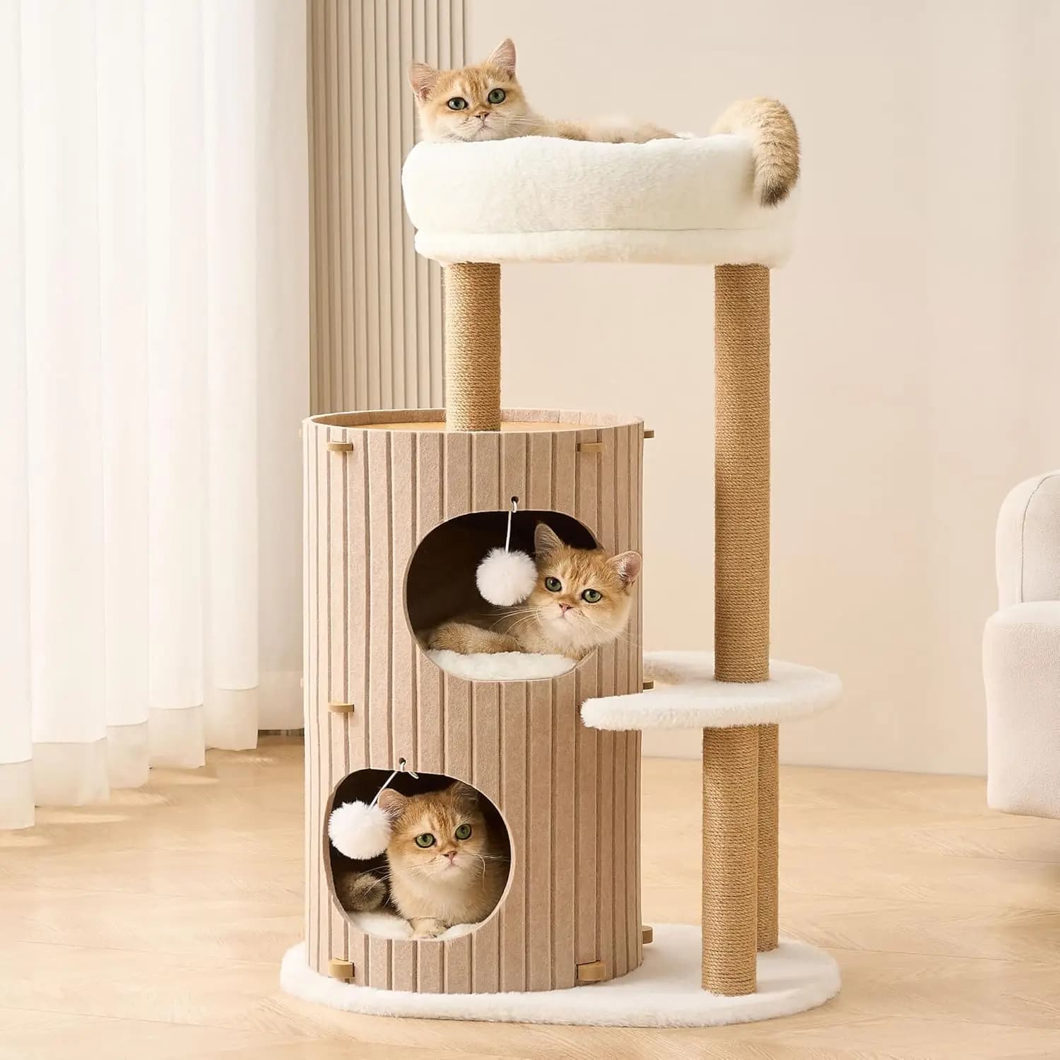 Grande Albero per Gatti con Tiragraffi, Cuccia Accogliente e Giocattoli Pendenti per Gatti da Interno - Marrone