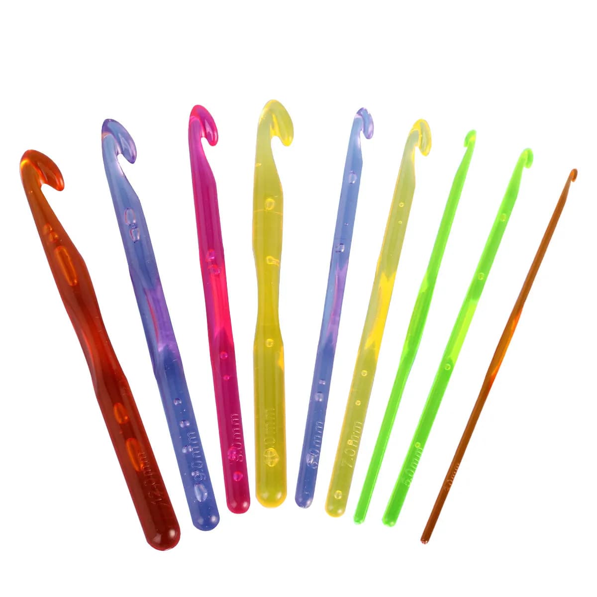 Kit di 9 Uncinetti in Plastica Multicolore, Aghi da Maglia a Testa Singola da 3.0mm a 12.0mm, Ideali per Principianti ed Esperti