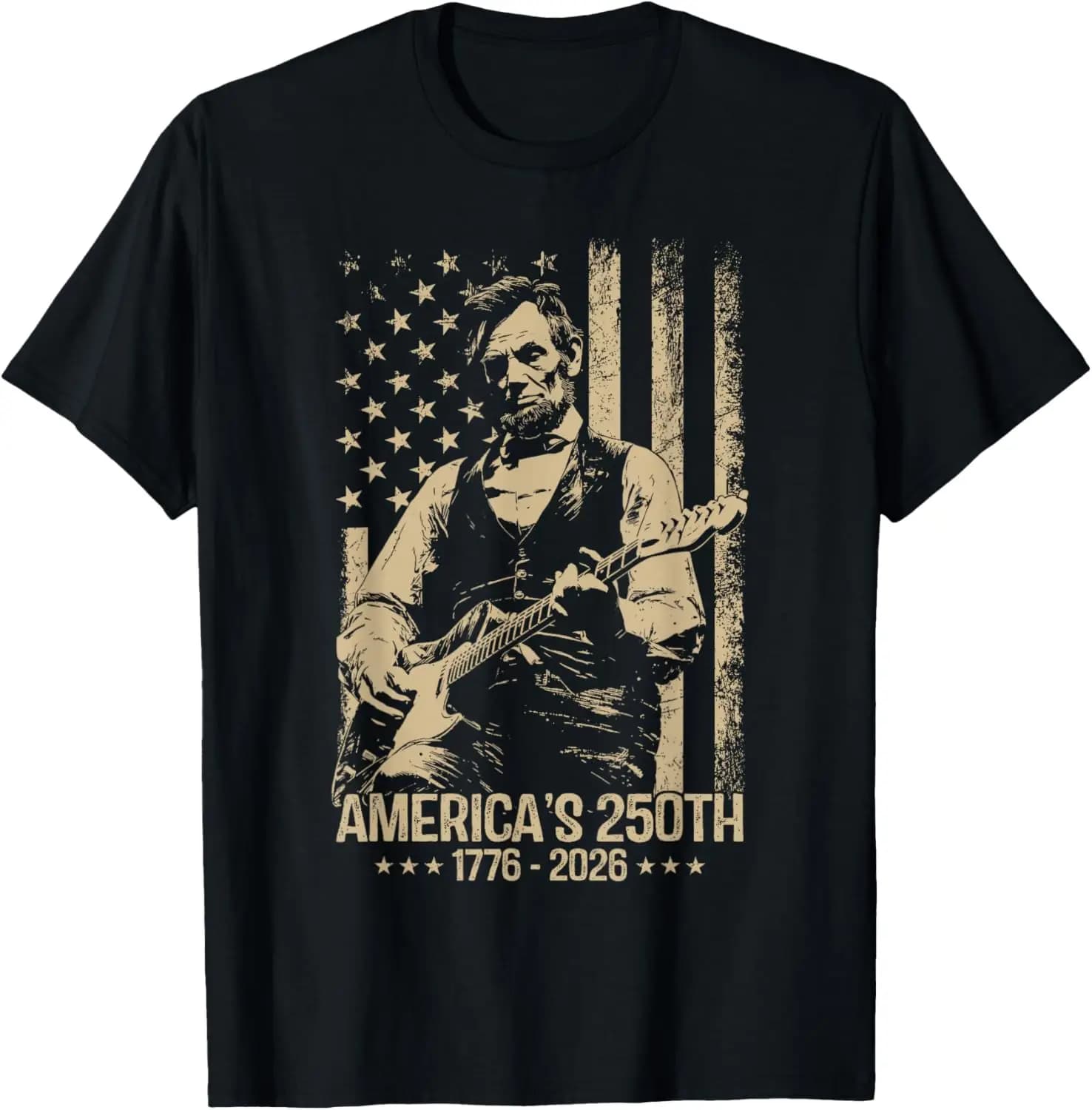 America's 250Th Birthday Abraham Lincoln Playing Guitar T-Shirt 100% Cotton T-Shirt: Soft, Quick-Drying, Versatile, Unisex Short-Sleeve Top for Sports and Casual Wear