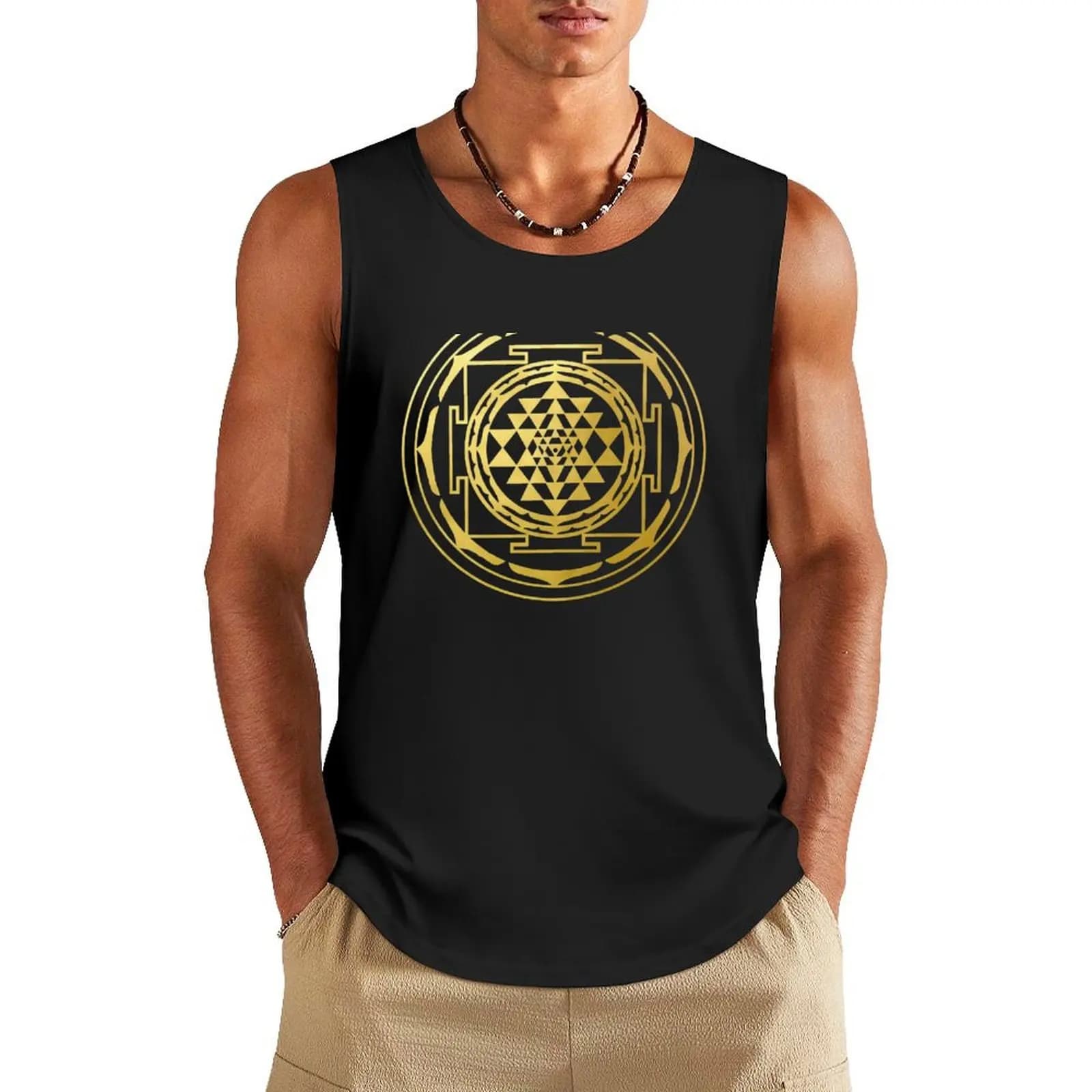 Sri Yantra sacred geometry mandala healing protection amulet Tank Top Men's summer t-shirt vest for men