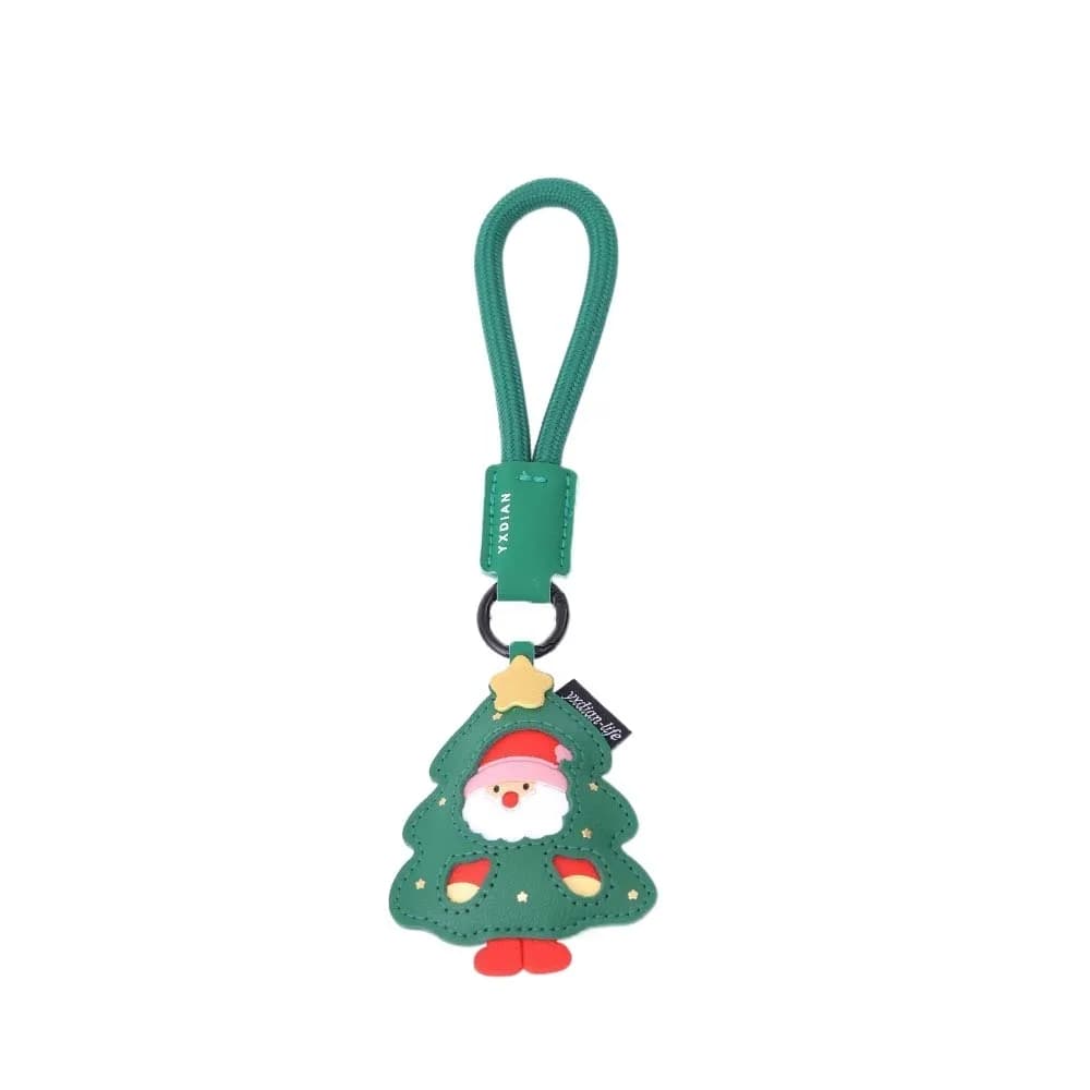 Portachiavi natalizio versatile e impermeabile Portachiavi con Babbo Natale squisito cartone animato Chiave per auto con ciondolo alce in pelle cucita a forma di calzino