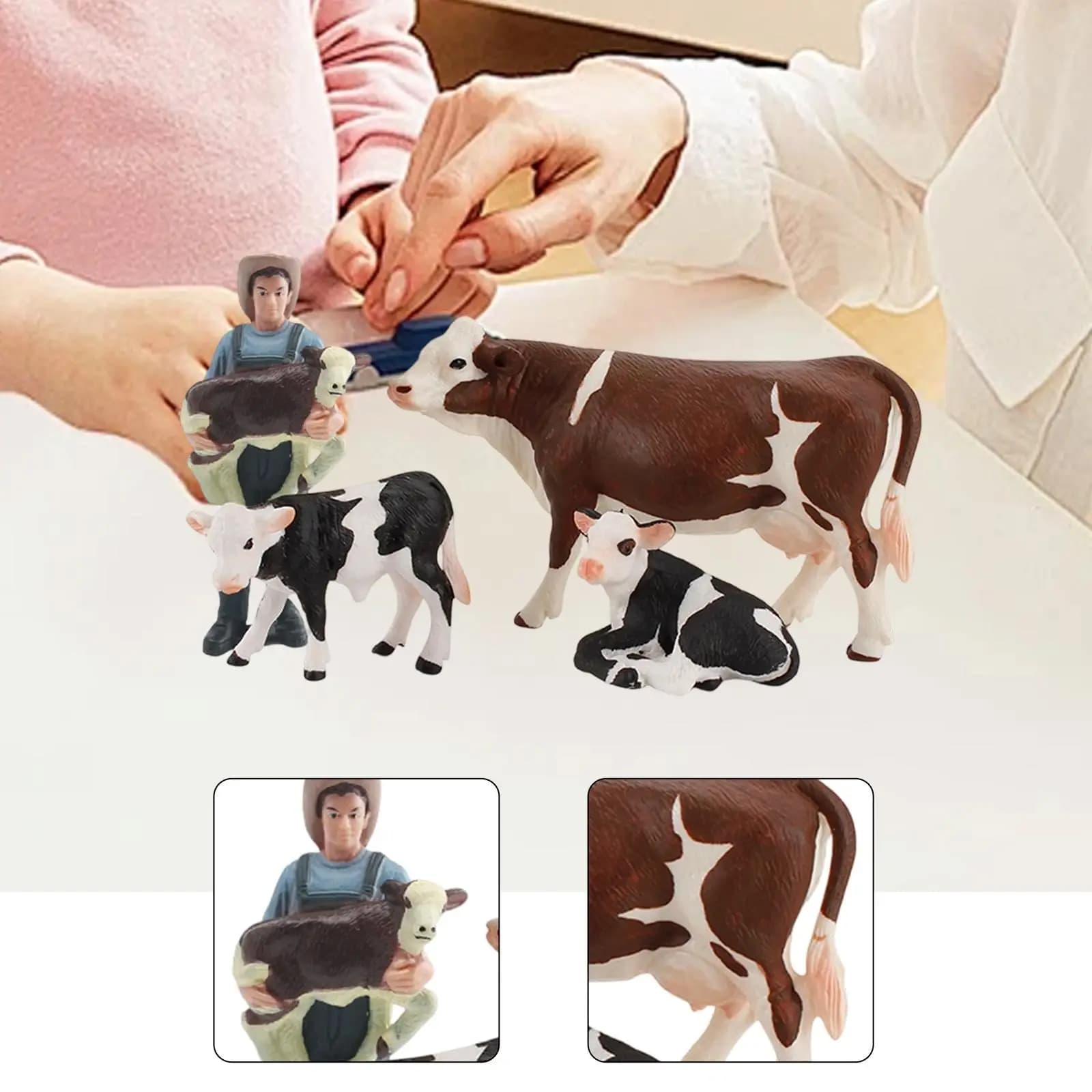 Set di 4 Figurine di Mucche da Fattoria, Giocattoli Educativi per Bambini, Decorazioni per Torte, Micro Paesaggi e Scenari Prescolari