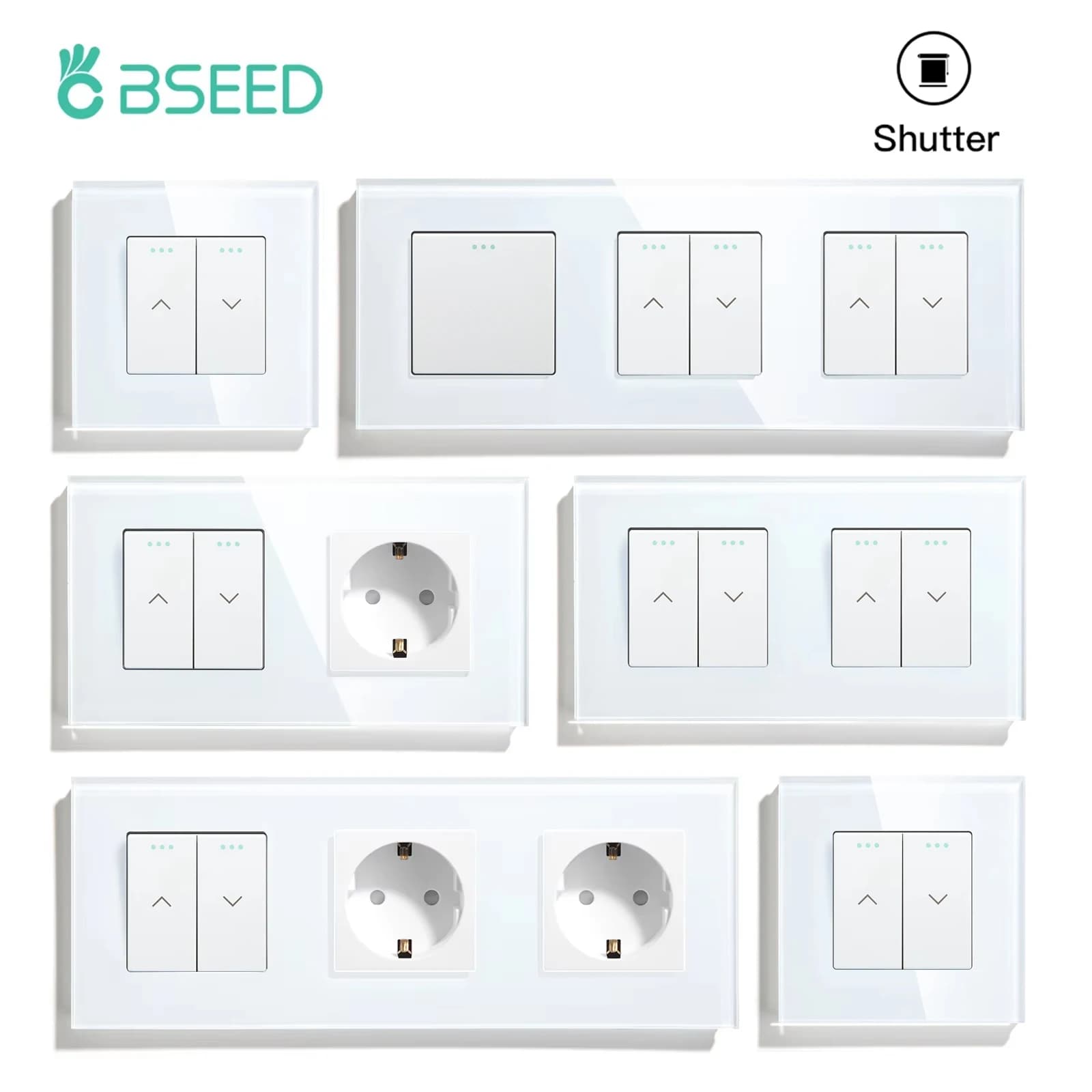 Interruttori per tende meccaniche BSEED con interruttore della luce 1/2/3Gang Interruttore per tapparella più presa UE Cornici in vetro USB tipo C