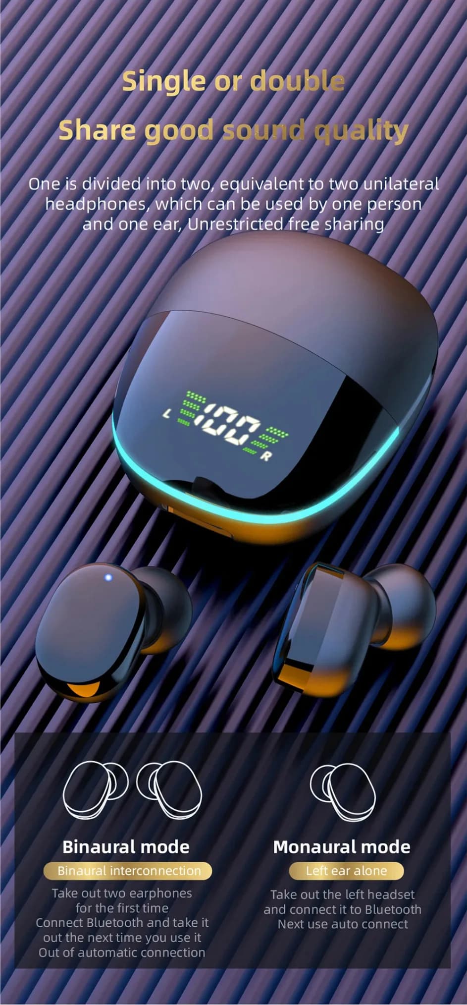 Cuffie Bluetooth wireless 2026 Bean-style G9S - stereo a doppio auricolare wireless Bluetooth 5.3