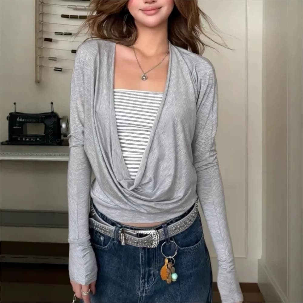 2026 Blusas Long Sleeve Top T Shirt Tees Y2k Clothing Commuting Simple Style Hot Girl Contrast Patchwork Fashion Women's Clothes