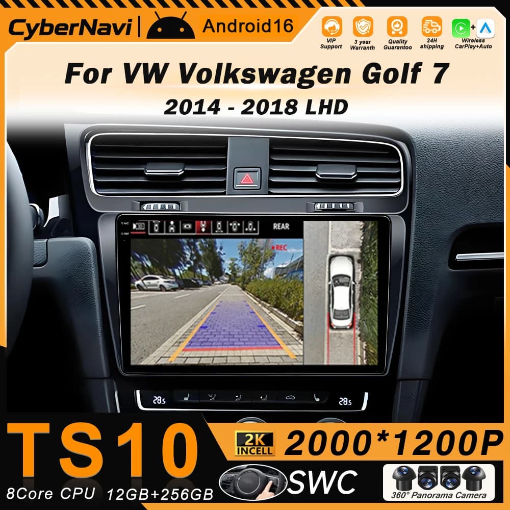 Autoradio Android per Volkswagen Golf 7 2014 - 2018 Lettore Multimediale GPS Navigazione Carplay Telecamera Auto Schermo QLED DVD Auto 2Din