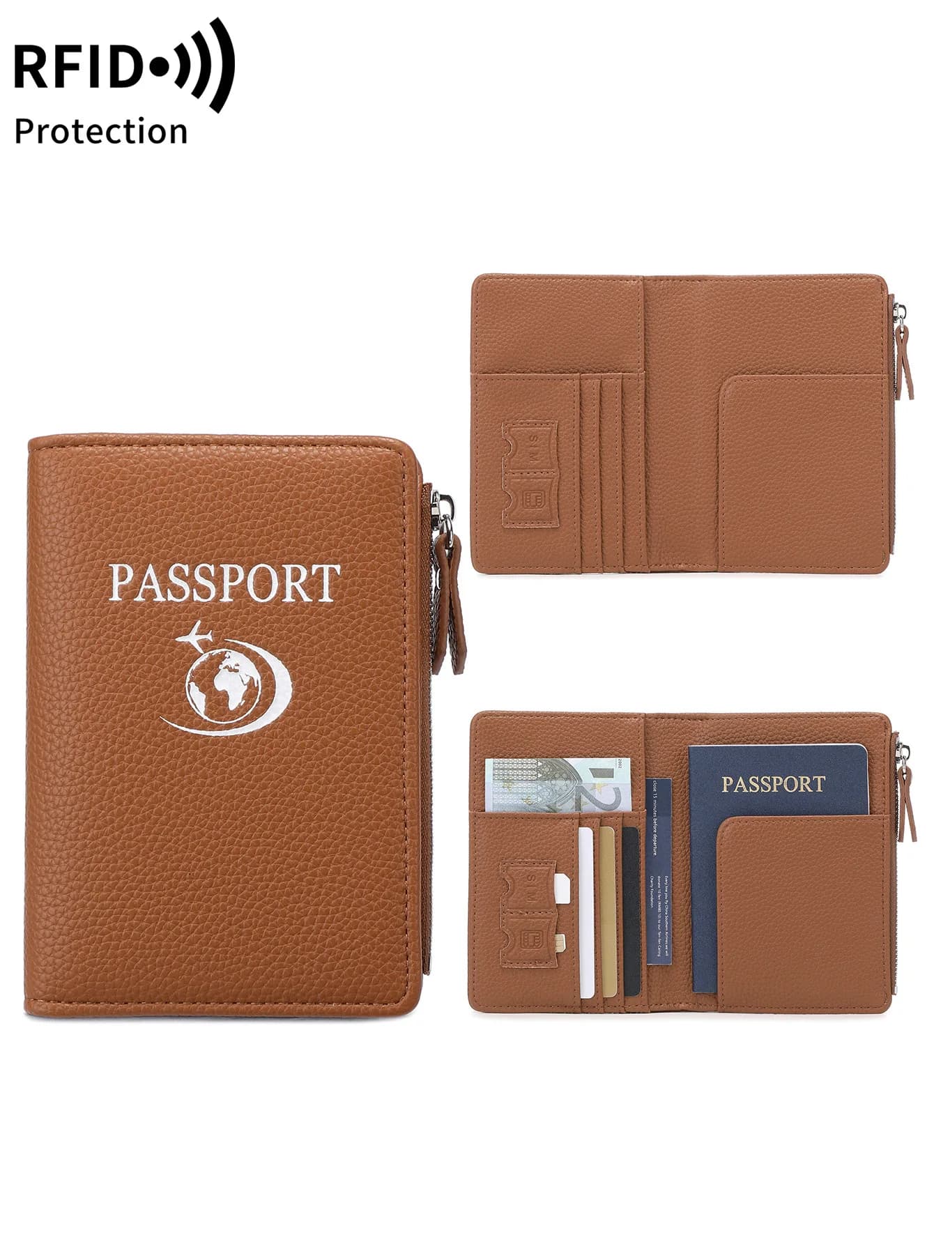 Porta passaporto ultrasottile schermato RFID portafoglio bi-fold custodia per passaporto multifunzionale con motivo litchi accessorio da viaggio unisex
