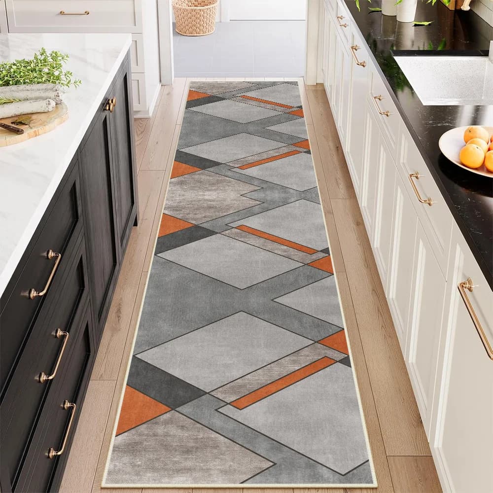 VIKAMA Tappeto Moderno Geometrico per Corridoio Lungo, Tappeto Lavabile Antiscivolo per Ingresso Hotel, Corridoio, Camera da Letto, Arredamento Casa