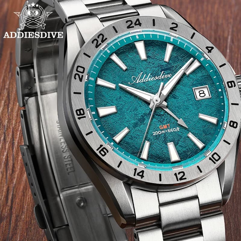 ADDIESDIVE New Quartz Watches For Man 2026 Luxury Dual Time Zones Dress GMT Watch Sapphire 200m Waterproof BGW9 Luminous Watches