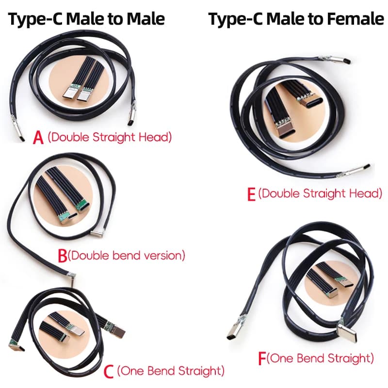 Cavo flessibile piatto tipo C 40k 60hz Tipo C Maschio/Femmina Cavo piatto in silicone fai-da-te Registratore di guida Cavo dati Android